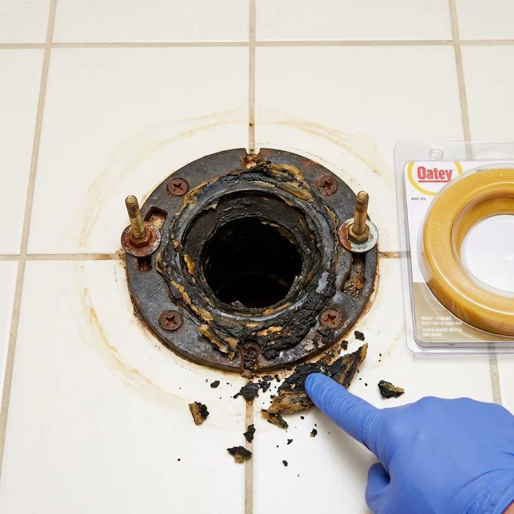 Failed wax ring showing water seepage at the base of a toilet in a Taylor, MI home