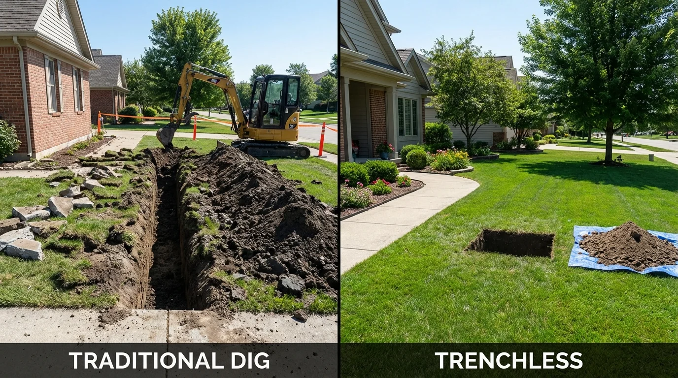 Trenchless sewer repair with minimal yard damage versus traditional excavation in Taylor, MI